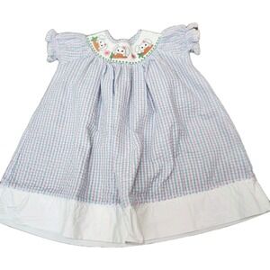Lil Cactus Bunny Dress 18–24M Smocked Easter Gingham‎ Pink Blue Ruffle Hem